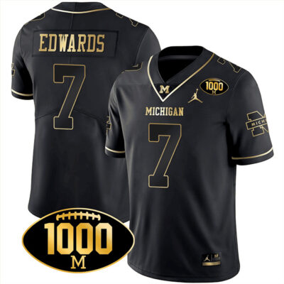 Donovan Edwards Michigan Wolverines 1000 Wins Patch Stitched Limited Jersey - Black Gold