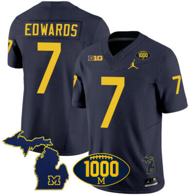Donovan Edwards Michigan Wolverines 1000 Wins Patch Stitched Vapor F.U.S.E Limited Jersey - Navy