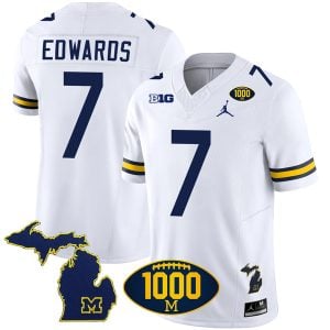 Donovan Edwards Michigan Wolverines 1000 Wins Patch Stitched Vapor F.U.S.E Limited Jersey - White