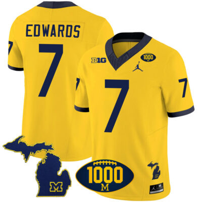 Donovan Edwards Michigan Wolverines 1000 Wins Patch Stitched Vapor F.U.S.E Limited Jersey - Yellow