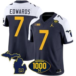 Donovan Edwards Michigan Wolverines 1000 Wins Patch Stitched Vapor F.U.S.E Limited Jersey - Alternate Navy