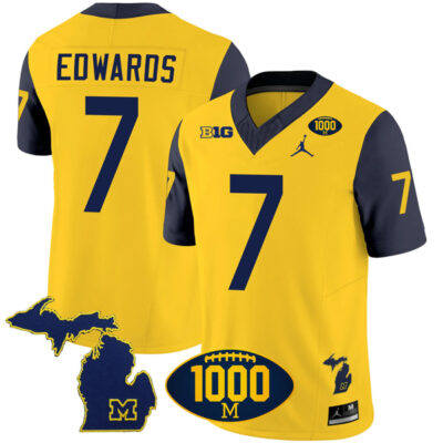 Donovan Edwards Michigan Wolverines 1000 Wins Patch Stitched Vapor F.U.S.E Limited Jersey - Yellow