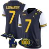 Donovan Edwards Michigan Wolverines 1000 Wins Patch Stitched Vapor F.U.S.E Limited Jersey - White Sleeve