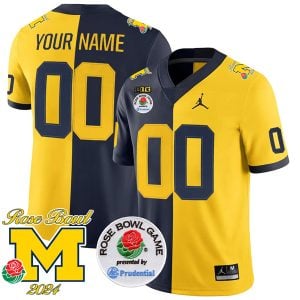 Michigan Wolverines 2024 Rose Bowl Champions Navy/Maize Split Custom Jersey - All Stitch