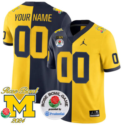 Michigan Wolverines 2024 Rose Bowl Champions Navy/Maize Split Custom Jersey - All Stitch