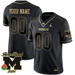 Michigan Wolverines 2024 Rose Bowl Champions Black Gold Custom Jersey - All Stitched