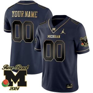 Michigan Wolverines 2024 Rose Bowl Champions Navy Gold Custom Jersey - All Stitched