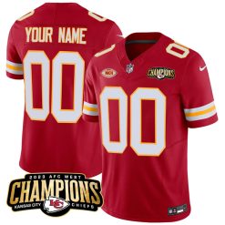 Kansas City Chiefs 2023 AFC Champions Red Custom Game Jersey - All Stitched