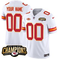 Kansas City Chiefs 2023 AFC Champions White Custom Game Jersey - All Stitched