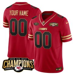 Kansas City Chiefs 2023 AFC Champions Alternate Red Gold Custom Jersey - All Stitched