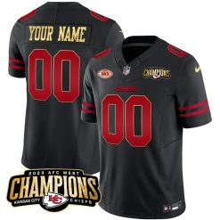 Kansas City Chiefs 2023 AFC Champions Limited Black Custom Jersey - All Stitched