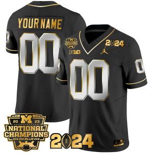 Michigan Wolverines 2023 National Champions Black Gold Limited Custom Jersey - All Stitched