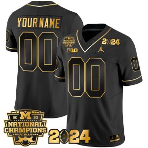 Michigan Wolverines 2023 National Champions Black Gold Custom Jersey - All Stitched