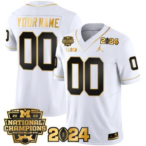 Michigan Wolverines 2023 National Champions White Gold Custom Jersey - All Stitched