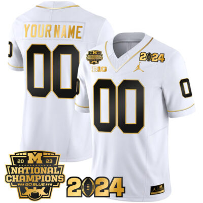 Michigan Wolverines 2023 National Champions White Gold Custom Jersey - All Stitched