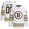 Custom Boston Bruins Hockey 100th Anniversary White Jersey - All Stitched