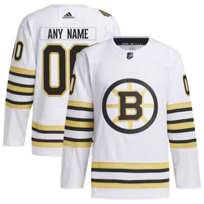 Custom Boston Bruins Hockey 100th Anniversary White Jersey - All Stitched