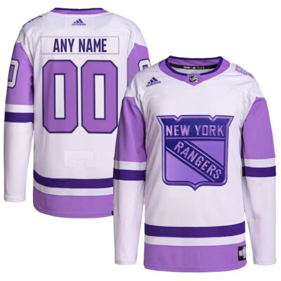 Custom New York Rangers Hockey Fights Cancer Purple Jersey - All Stitched