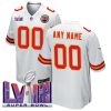 Custom Kansas City Chiefs Away White Game Jersey Stitched - Super Bowl LVIII