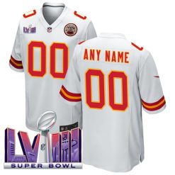 Custom Kansas City Chiefs Away White Game Jersey Stitched - Super Bowl LVIII