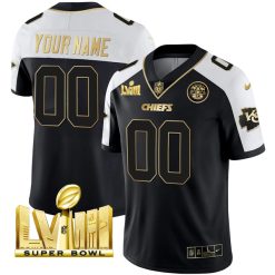 Kansas City Chiefs Alternate Black Gold Super Bowl LVIII Patch Custom Limited Jersey - All Stitched
