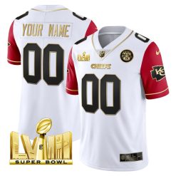 Kansas City Chiefs Gold Super Bowl LVIII Patch Custom Limited All Stitched Jersey - Red Sleeve