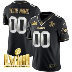 Kansas City Chiefs Black Gold Super Bowl LVIII Patch Custom Limited Jersey - All Stitched