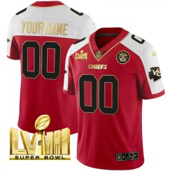 Kansas City Chiefs Gold Super Bowl LVIII Patch Custom Limited Stitched Jersey - Alternate Red