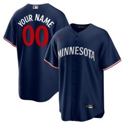 Alternative view of Custom Minnesota Twins Navy Road Alternate Jersey - All Stitched