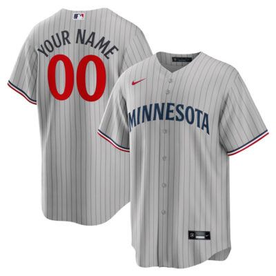Alternative view of Custom Minnesota Twins Grey Road Jersey - All Stitched