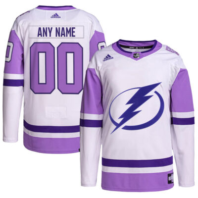 Custom Tampa Bay Lightning Hockey Fights Cancer White Purple Jersey - All Stitched