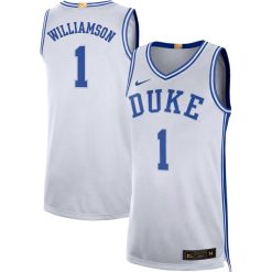 Alternative view of Zion Williamson Duke Blue Devils Basketball White Jersey - All Stitched