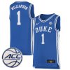 Zion Williamson Duke Blue Devils Basketball Blue Jersey - All Stitched