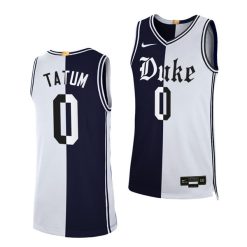 Alternative view of Jayson Tatum Duke Blue Devils Basketball White/Navy Split Jersey - All Stitched
