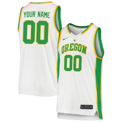 Alternative view of Oregon Ducks College Basketball White Throwback Custom Jersey - All Stitched