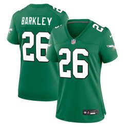 Alternative view of Saquon Barkley Philadelphia Eagles Green Throwback Game Jersey - All Stitched