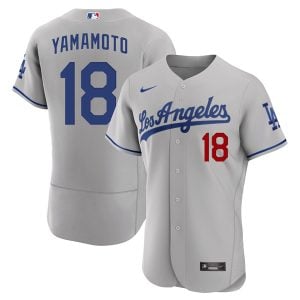 Yoshinobu Yamamoto Los Angeles Dodgers Grey Road Jersey - All Stitched