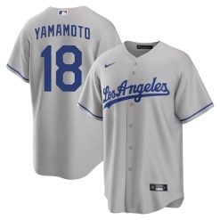 Alternative view of Yoshinobu Yamamoto Los Angeles Dodgers Grey Road Jersey - All Stitched