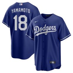 Alternative view of Yoshinobu Yamamoto Los Angeles Dodgers Royal Blue Jersey - All Stitched