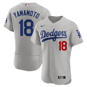 Yoshinobu Yamamoto Los Angeles Dodgers Grey Alternate Jersey - All Stitched