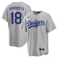 Alternative view of Yoshinobu Yamamoto Los Angeles Dodgers Grey Alternate Jersey - All Stitched