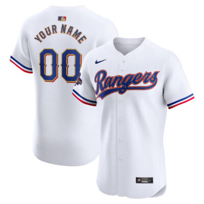 Custom Texas Rangers 2024 Gold Collection White Jersey - All Stitched