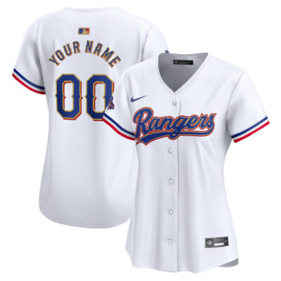Alternative view of Custom Texas Rangers 2024 Gold Collection White Jersey - All Stitched
