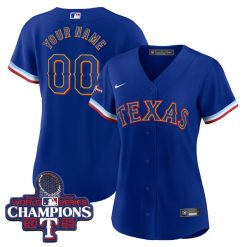 Alternative view of Custom Texas Rangers 2024 Gold Collection Royal Jersey - All Stitched