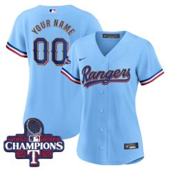 Alternative view of Custom Texas Rangers 2024 Gold Collection Light Blue Jersey - All Stitched