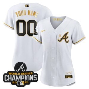 Women's Atlanta Braves 2023 "The A" City Connect Concept Custom Stitched Jersey - White Gold