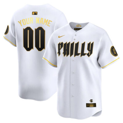 Custom Philadelphia Phillies 2024 White Gold City Connect "Philly" Limited Jersey - All Stitched
