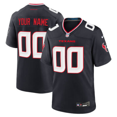 Custom Houston Texans Home Game Jersey Navy - All Stitched