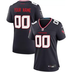 Alternative view of Custom Houston Texans Home Game Jersey Navy - All Stitched