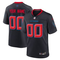 Custom Houston Texans 2nd Navy Game Jersey - All Stitched